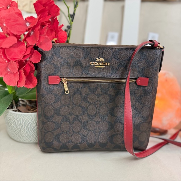 Coach Handbags - 🌼 COACH 🌺 Rowan File Bag Signature Brown and Red Crossbody leather strap